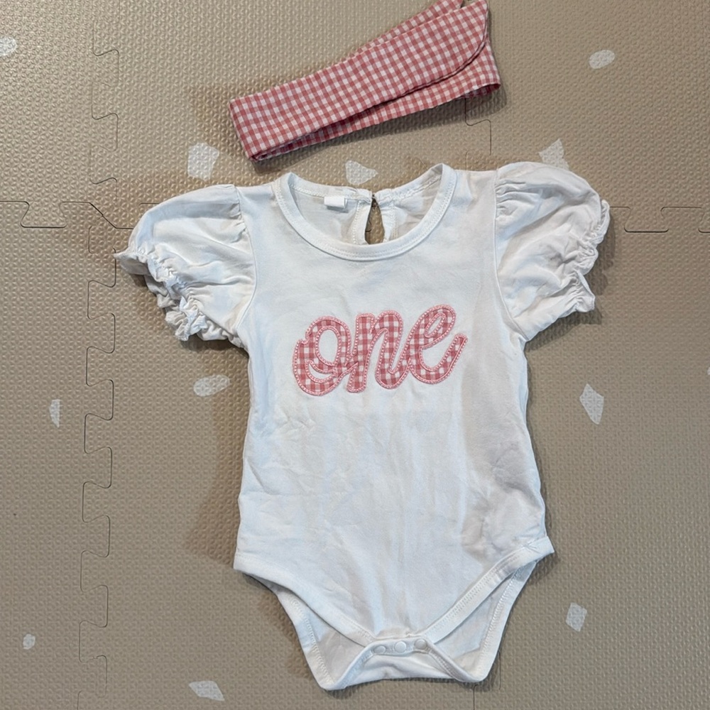 Baby girls “ONE” onesie and bow - 12-18 months